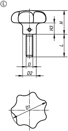 Sterngriff aus Edelstahl, Form L, DIN 6336, Zeichnung