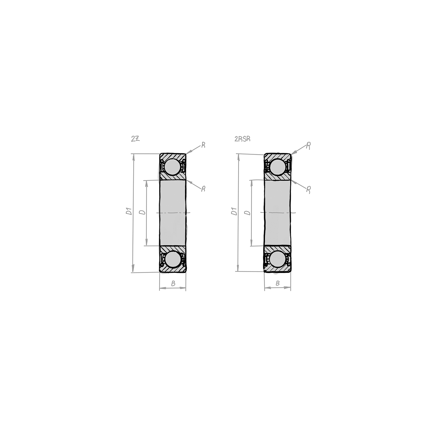 Rillenkugellager DIN 625-1, Zeichnung