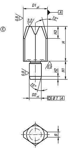 Aufnahmebolzen, Form C, DIN 6321, Zeichnung