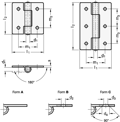 Blechscharnier, quadratisch oder vertikal verlängert, NI