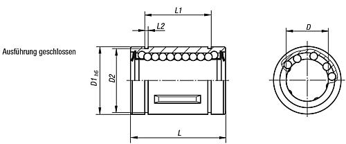 Linearkugellager mit Stahlkaefig geschlossene Ausführung, Zeichnung