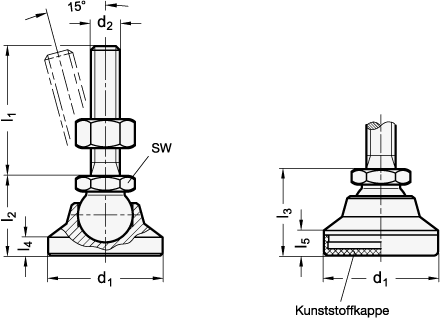 Gelenkfüße GN 343.2 mit Verstellspindel, Stahl