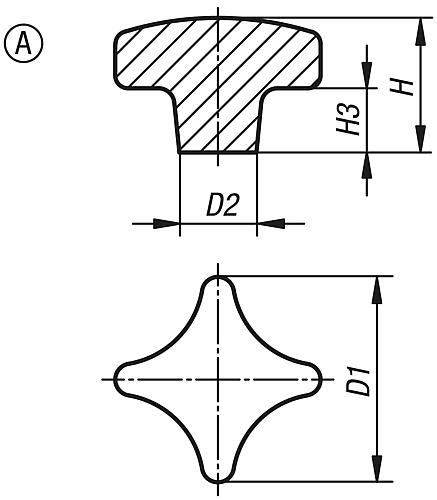 Kreuzgriff DIN 6335, Form A Rohling, Zeichnung