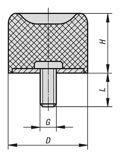 Gummipuffer Stahl, Typ DS Saugfuß, Zeichnung